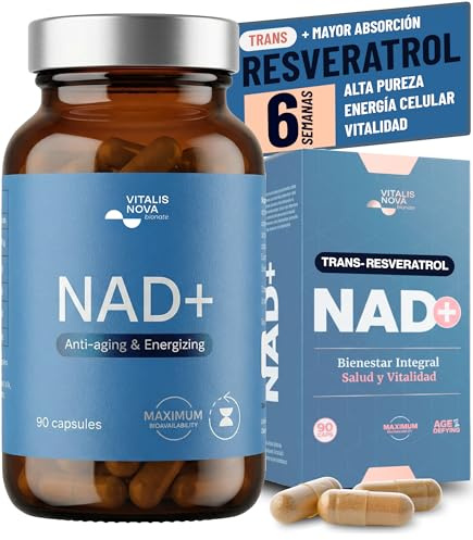 NAD+ Trans Resveratrol Puro con Apigenina y Quercetina Anti Age Longevidad | Anti Age Desde Dentro, Energía Celular Sin Cafeína, Vitalidad Constante para Tu Rutina, Fórmula Completa con Dosis Claras