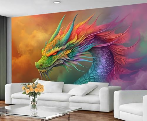 GIVLWF Tapete Drache Schlafzimmer Tapeten Wandbilder, bunte Drache Tapeten für Wohnzimmer, großes Wandbild & Raumdekoration, asiatische Tapete, nicht selbstklebend