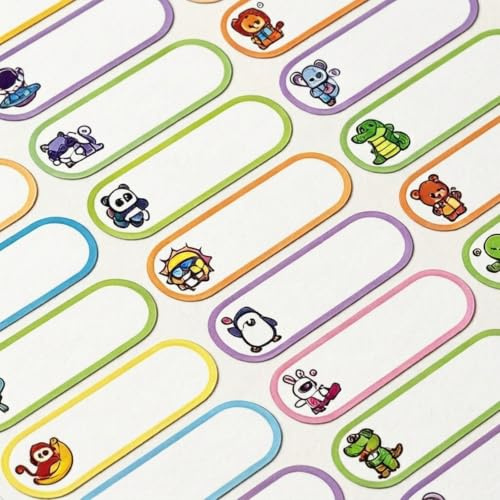 SANTUO 150Pcs Blank Peel & Stick Name Labels for Clothes | No Iron & Waterproof, Name Tags fot School Uniform, Boxes, Bottles & Daycare, with Cute Cartoon Patterns & Writable Space