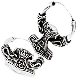 Vintage Vikings Creolen Thors Hammer 2.2 cm Antike Ohrringe 925 Sterling Silber