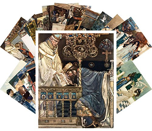 Postkarten 24pcs Le Morte D Kunsthur Vintage Buch Illustration by William Russell Flint