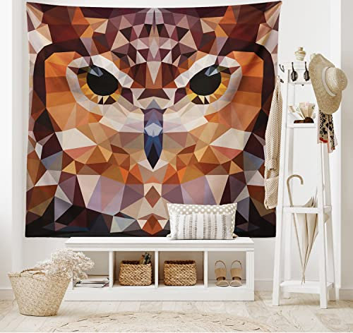 ABAKUHAUS Geometrisch Wandteppich und Tagesdecke, Geometric Mosaic Owl Art, aus Weiches Mikrofaser Stoff Wand Dekoration Für Schlafzimmer, 230 x 140 cm, Orange und Braun