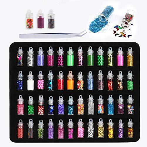 PHOGARY 48 Flaschen Nail Art Dekoration Zubehör Glitzerpulver Pailletten Perlen für DIY Nail Art, Auge Gesicht Körper Make-up