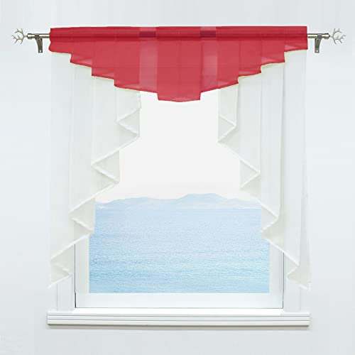 ESLIR Scheibengardine mit Tunnelzug Kleinfenster Gardinen Küche Bistrogardinen Transparent Stores Fenstergardine Voile Rot BxH 140x145cm 1 Stück