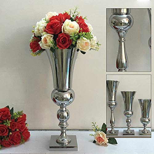WUPYI2018 Large Plated Luxury Flower Vase,Silver Iron Luxury Table Flower Vase Urn Wedding Table Centrepiece for Wedding Party Home Table Decorative (50cm)