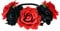 June Bloomy Rose Floral Crown Garland Flower Headband Headpiece for Wedding Festival, Black Red, One size