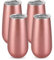 4 Pack Stemless Double Insulated Champagne Flute Wine Tumbler with Lid, 6 Oz Unbreakable Reusable Cocktail Champagne Toasting Glasses, Great Gift for Friends Family Christmas Birthday, Rose Gold