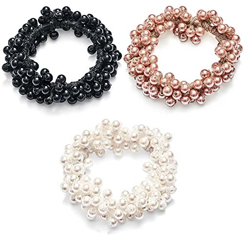 Perlen Haargummis Mädchen Haarschmuck Set Pferdeschwanz Inhaber Haarschmuck Hair Scrunchies Kinder Elastische Haarbänder Elastische Haargummis für Frauen Damen Hochzeit Haarschmuck, 3 Stück
