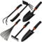 BRADAS® Set di attrezzi da giardino 6 pezzi DE LUXE in acciaio 6 in 1 pezzo: 2 x mestoli da 6 cm e 8 cm, piccolo rastrello, zappa combinata (doppia), coltivatore, rastrello per erba (scopa) | Set di