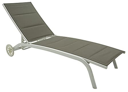 Stilè Milk Sonnenliege für den Garten, aus Aluminium, Weiß, mit 2 Rollen mit Textilien, gepolstert, taupe, 5 Positionen in Relax-Positionen, Taupe