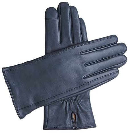 Downholme Touchscreen-Lederhandschuhe mit Innenfutter aus Kaschmir für Damen (Dunkelblau, M)