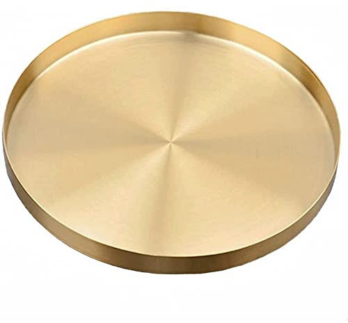 CENPEK 30cm Rundes Tablett aus Edelstahl Serviertablett Goldfarben Schmuck- und Make-up-Organizer/Kerzenteller Gold