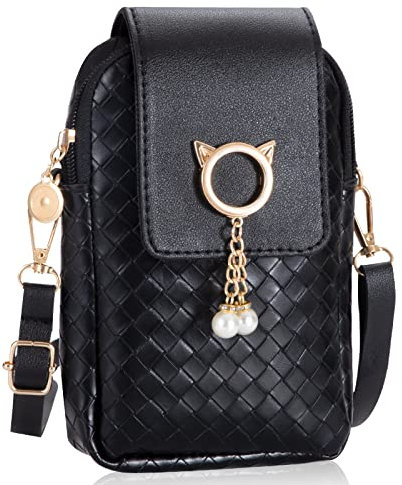 QH-Shop Sac Telephone Portable Femme Mignon Pu Cuir Mini Sac à Bandoulière avec Perle Pendentif Bandoulière Réglable Fille Porte-Monnaie