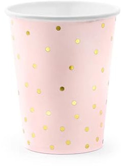 PartyDeco KPP50-081J-EU3 – Vaso de papel – rosa claro con lunares dorados – 260 ml (9,2 oz) – 6 unidades