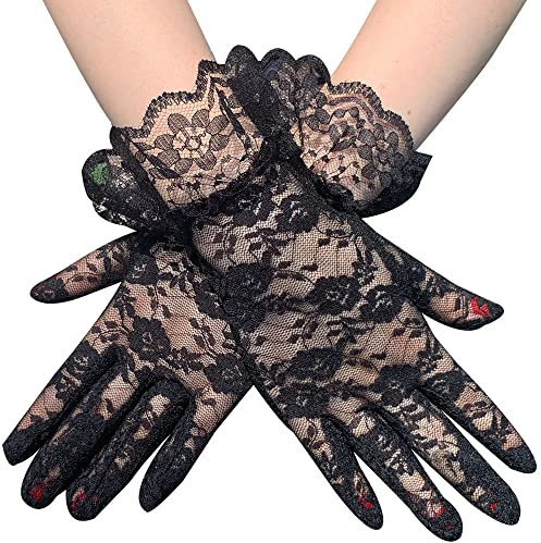 1 Pares Guantes de Encaje,Guantes de Encaje con Estampado Floral para Mujer,Accesorios Para Disfraces De Fiesta De Boda