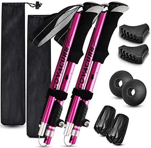 Covacure Wanderstöcke, zusammenklappbare Trekkingstöcke, Aluminiumlegierung, 7075, Wanderstöcke zum Wandern, mit Teleskop- und faltbarem dreifach gefaltetem Design, Wanderausrüstung für Damen und