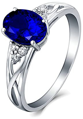 Beydodo Ehering Weißgold 750, Verlobungsring Damen Infinity mit 1ct Oval Saphir Ring Größe 67 (21.3), Trauring Weißgold Diamant