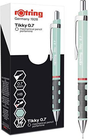 rOtring Tikky-Druckbleistifte in Pastellfarben | HB 0,7 mm | Opal Blue | mit angenehmem gummiertem Soft-Touch-Griff | 12 Stück