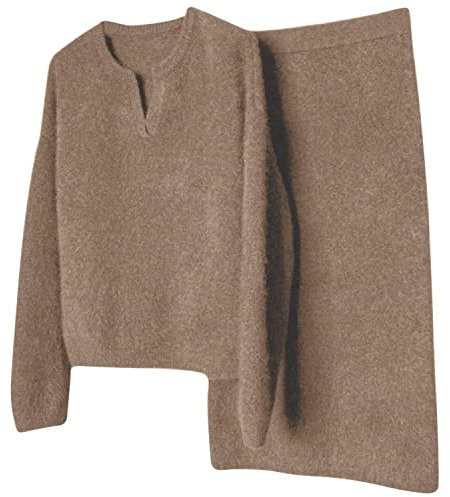 Petalum Strick-Set für Damen, Pullover, Rock, 2-teilig, Pullover, Langarm, locker, Oversize, weich, warm, lässig, Skirt, mittellang, A-Linie, OL, Thermo, schick, Kostüm, Freizeitkleidung, Herbst,
