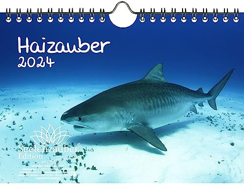 Haizauber DIN A5 Wandkalender für 2024 Hai - Geschenkset Inhalt: 1x Kalender, 1x Weihnachtskarte (insgesamt 2 Teile)
