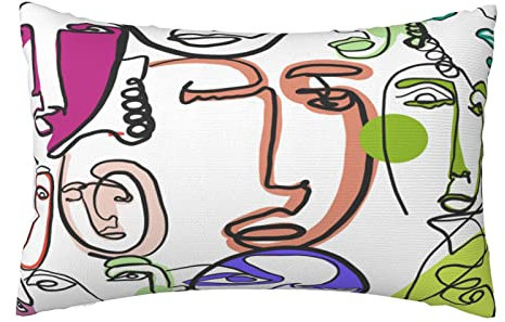 Kissenbezug Abstrakte Bunte Menschliche Gesichter Moderne Kreative Handgezeichnete Linien Design Kissenhülle Premium Kissen Bezug Stilvolles Kopfkissenbezug Für Schlafzimmer Wohnzimmer 40x60 cm