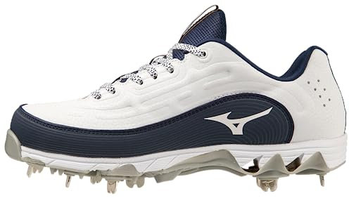 Mizuno 9 Puntas Swift 8 Low Metal, Tacos de softbol Mujer, Color Blanco y Azul Marino, 40.5 EU