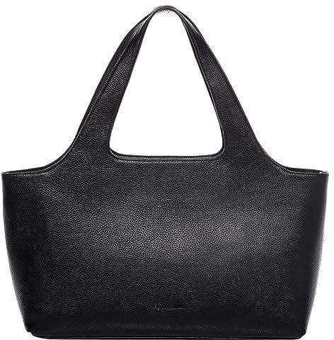 FEYNSINN Berlin Elegante Handtasche mit Langen Henkeln NEA aus Nappa-Leder I Henkeltasche groß Laptop-Tasche 13 für Damen extra Laptop-Hülle I Schultertasche schwarz handgefertigt