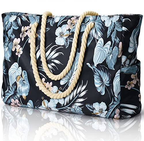 oscaurt Strandtasche mit Reißverschluss Wasserdicht Badetasche Groß Schwimmbad Tasche Strandtasche XXL Familie Einkaufstasche Faltbar Umhängetasche Tragetasche Shopping Bag