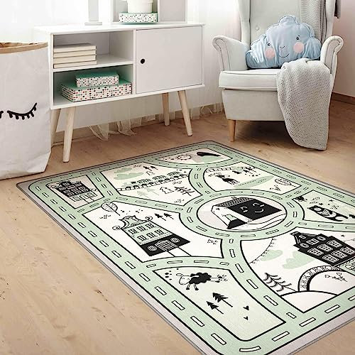 Bilderwelten Kinderteppich Skandinavien - Die grüne Stadt Rutschfester Spielteppich Kinderzimmer Teppich 150x100 cm