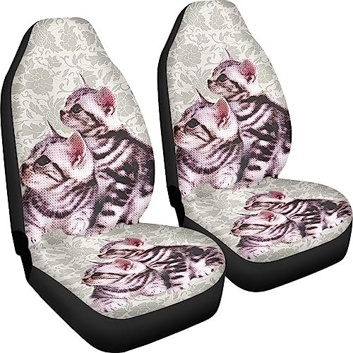 Poceacles Nette Katzen Blumenmuster Auto Sitzbezug 2 Pcs Atmungsaktive Fahrzeug Protector Vordersitze Abdeckungen Stretchy Auto Zubehör Eimer Sitzbezug
