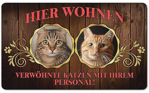 PERSONALISIERTE Fußmatte mit Foto Matte Lustiger Tierliebhaber Fußabstreifer; Waschbarer Fußabtreter für Innen und Außen vor der Tür, ins Haus Motiv Katzen Personell [140]