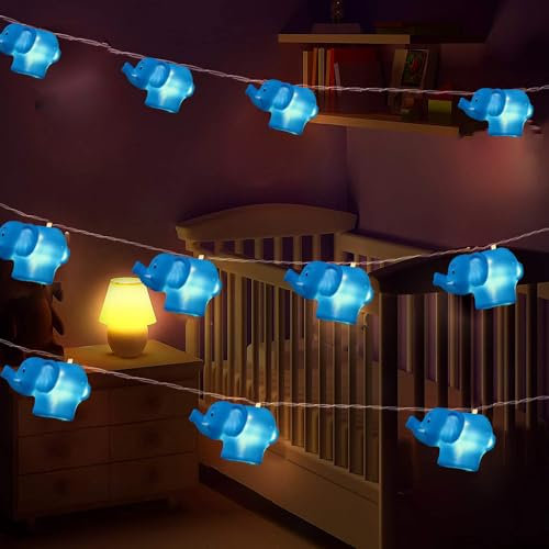 Riaxuebiy 3m 20 LEDs Elefant Lichterketten Batteriebetriebene mit Timerfunktion für Weihnachtslichter Kinderzimmer Wohnheim Dekor (Blau Elefant)