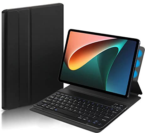 VLEAQC Funda de Teclado para Xiaomi Pad 5/5 Pro 11 Pulgadas 2021, Funda Delgada y Ligera con Teclado Bluetooth inalámbrico Desmontable magnético, función de Soporte,Negro