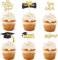 ALEGRE Abschluss Tortendeko Schwarz Gold,24 Stück Graduation Cupcake Toppers So Proud of You Kuchendeko,You Did It Tortenaufsatz,Kuchen Deko für Abschluss Deko,Abitur 2025 Deko,Prüfung Bestanden