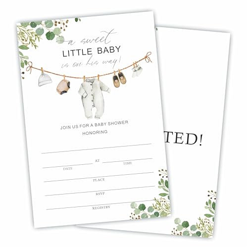 A05 Einladungen zur Babyparty mit Umschlägen – A Sweet Little Baby Is On His Way – Baby-Zubehör zum Ausfüllen des Geschlechts, Einladungen zur Ankündigung, Partyzubehör und Zubehör, 25 Stück