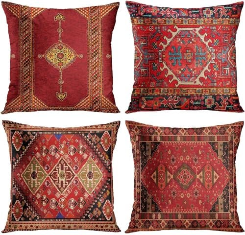 Alricc Kissenbezüge, geometrischer Kelim, marokkanische Heimdekoration, orientalische Ikat-Kissenbezüge, Wohnzimmer, dekorativ, 45,7 x 45,7 cm, buntes rotes Tribal