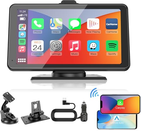 2024 Texpot Car Stereo with Apple CarPlay Android Auto, 7 HD Touchscreen Car Play Screen with Bluetooth, Portable Wireless Carplay Screen for Car with Live Navigation,Mirror Link,AUX/FM,Voice Control