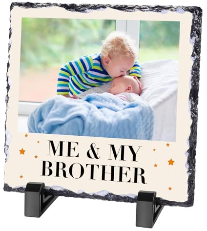 Bilderrahmen aus Schiefer, personalisierbar, Aufschrift Me and My Brother, Baby-Andenken, Geschwister-Bilderrahmen, Geschenk für Mädchen oder Jungen, Geschenk für große Brüder oder Bruder