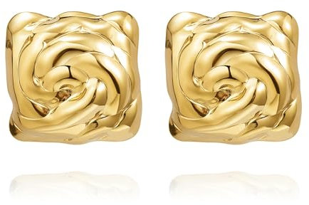 Groß Statement Ohrringe Gold Ohrstecker Gold, Hypoallergene Edelstahl Ohrringe Damen Klobige Schleifen Ohrringe Schmuck Damen, Geschenke für Frauen (Spiral)