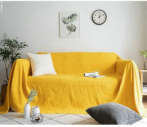 Bishilin Sofabezug Ecksofa 2 Sitzer, Überwurf Sofa Katzenschutz 230x250CM mit Rhombisch Muster Gelb Couchbezug Eckcouch Universal