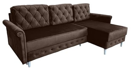 Meble Ares Moderne Sofa LILI - Elegante Ecksofa mit Schlaffunktion und Bettkasten - Praktische Schlafsofa Ausziehbar zum Wohnzimmer - Komfortabel Couch l Form - Weiße Beine, Samt Braun