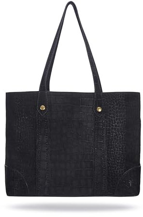FRYE Damen Melissa Shopper Tote Bag, Stylist Large Handbag with Adjustable Strap & Pockets Tragetasche, Veloursleder, schwarzes Krokodil