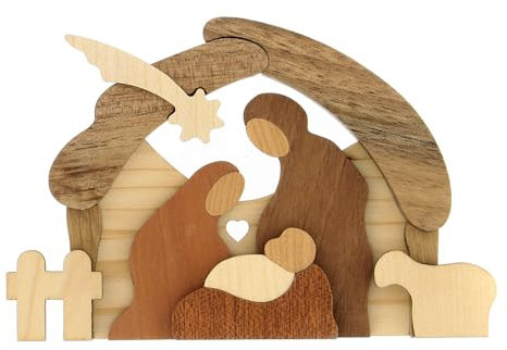 Kleine Weihnachtskrippe mit Intarsien aus Holz Azur Loppiano, 8x12 cm