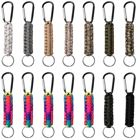 Keboyoe 14 Stück Paracord Schlüsselanhänger Karabiner Schlüsselband Geflochtene Karabinerhaken Schlüsselband Mit Karabiner Paracord Geflochtene Lanyard für Outdoor-Klettern Camping Wandern 14 cm