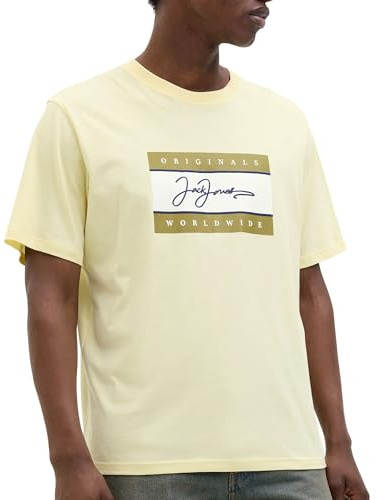 JACK & JONES Men's Men's Logo T-Shirt Jorfrederiksberg Box Script Tee Ss Cn Ln, Double Cream, M