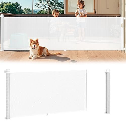 Aufun Treppenschutzgitter Ausziehbar 300cm, Türschutzgitter Baby, Absperrgitter Schutzgitter Treppe für Katzen und Hunde, Extra Breit Babygitter, Treppenschutzrollo für Innen Außenbereich, Weiß