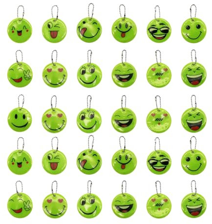 30 Pièces Pendentifs Réflecteurs Emoticon Porte-clés Réfléchissant Sécurité Pendentif Réfléchissant Pendentif Réfléchissant de Nuit pour Enfants et Adultes Vélo de Nuit Sac d'école Course à Pied
