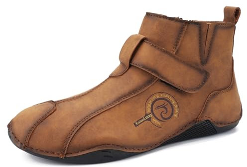 crazynekos Chukka-Stiefel für Herren, Leder, Freizeitschuhe, Loafer, flache Schuhe, Handnähte, bequem, weich, braun, 38 2/3 EU