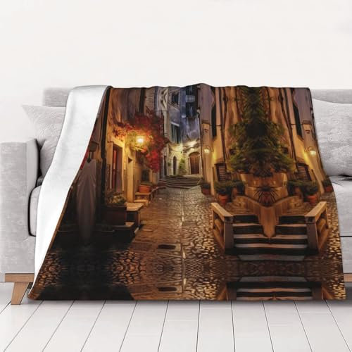 MDATT Waschbare Flanelldecke, italienische alte Straße, zweiseitig, warme Decke, Winter, Wärme, Bettdecke