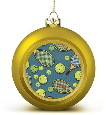 Lustige Tennisschläger und Tennisbälle, Weihnachtskugel, Ornament, 4,1 cm, goldener Stil, glitzernde, hängende Weihnachtskugeln für Weihnachtsbaum-Anhänger, dekorative Weihnachtsbaumkugeln für